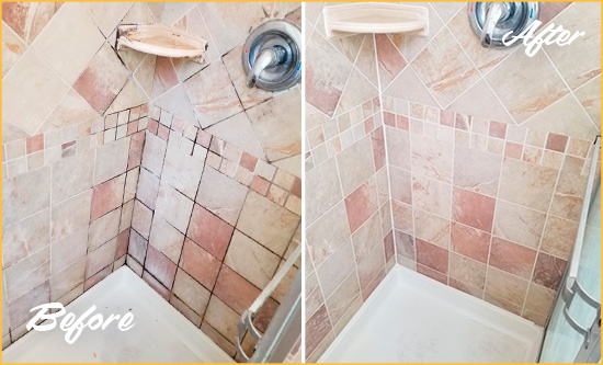 Sir Grout Restored the Caulking In the Joints of this Shower Before and After Picture of a Caulking in the Joints of the Shower