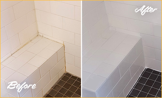 This Shower Got a Total Revamp with a Caulking Service Before and After Picture of a Shower Tile Caulking - Shower Joints