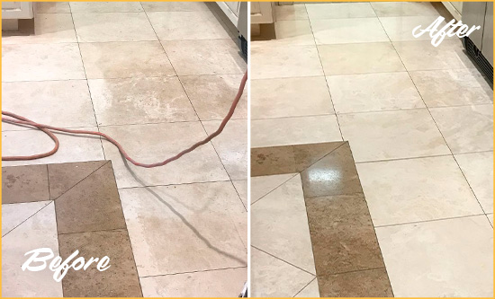 Sir Grout Hones  this Dull Stone Floor to Remove Embedded Dirt Picture of Stone Floor Before and After Picture Honing Service
