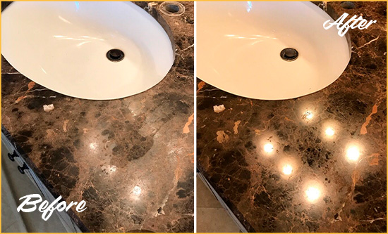 Sir Grout Cleans and Seals this Black Marble Countertop to Remove Water Marks Before and After Picture of a Black Marble Countertop Cleaned and Sealed to Remove Water Marks