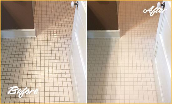 Before and After Picture of a Fountainbleau Bathroom Floor Sealed to Protect Against Liquids and Foot Traffic