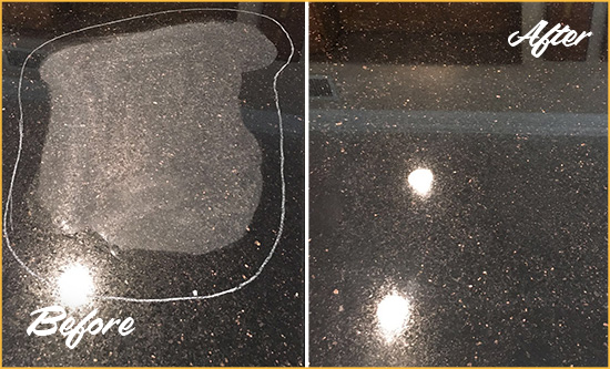 Before and After Picture of a Westchester Hard Surface Restoration Service on a Granite Countertop to Remove Scratches