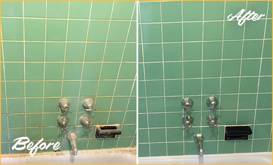 Before and After Picture of a Palmetto Bay Bath Tub Grout Sealed to Avoid Water Damage