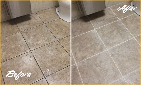 Before and After Picture of a Hialeah Gardens Restroom Floor Cleaned to Eliminate Dirt