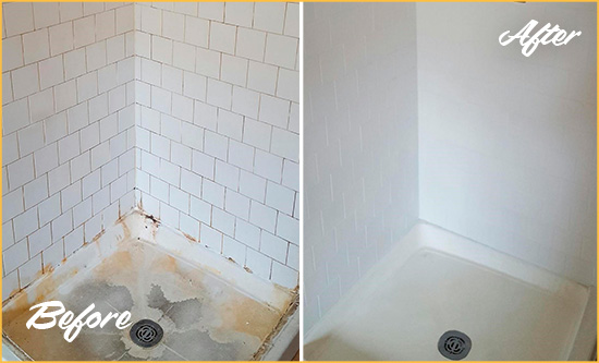 Before and After Picture of a Hialeah Gardens Shower Cleaned to Eliminate Mold