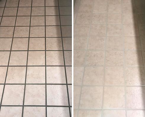 Kitchen Floor Before and After Our Miami Grout Cleaning Service