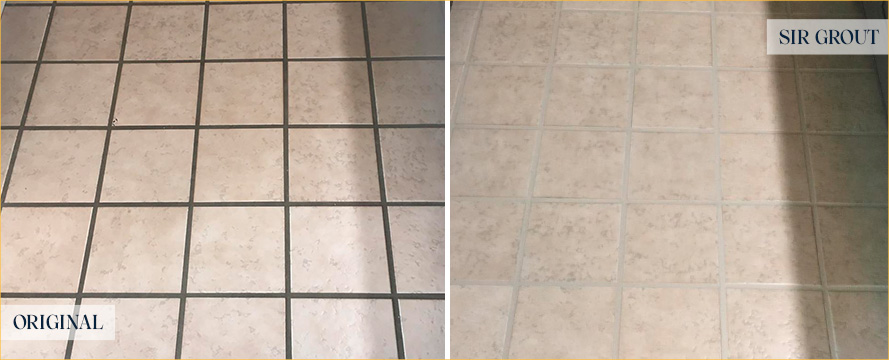 Kitchen Floor Before and After Our Miami Grout Cleaning Service