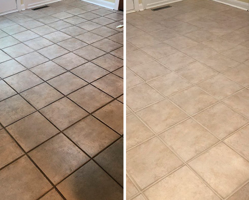 Foyer Floor Before and After Our Coral Gables Grout Cleaning Service