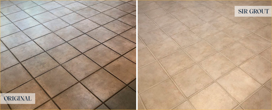 Foyer Floor Before and After Our Coral Gables Grout Cleaning Service