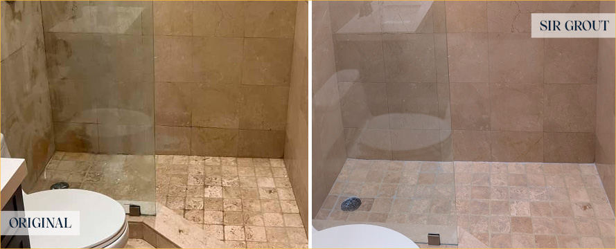 Shower Before and After Our Doral Tile Cleaning Service