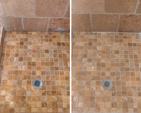 Shower Before and After Our Miami Grout Cleaning Service
