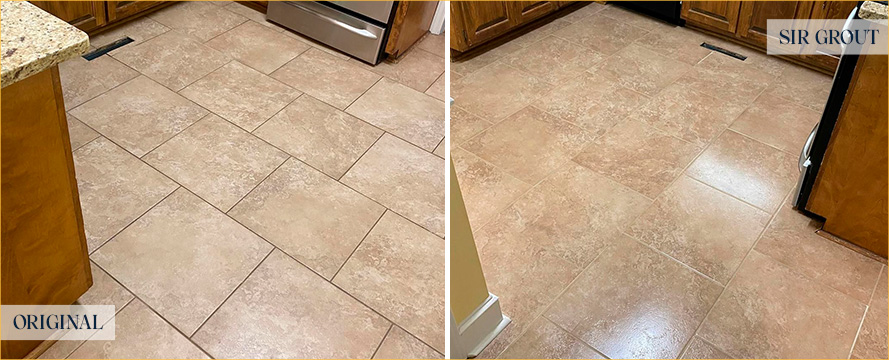 Kitchen Floor Before and After Our Doral Grout Cleaning Service