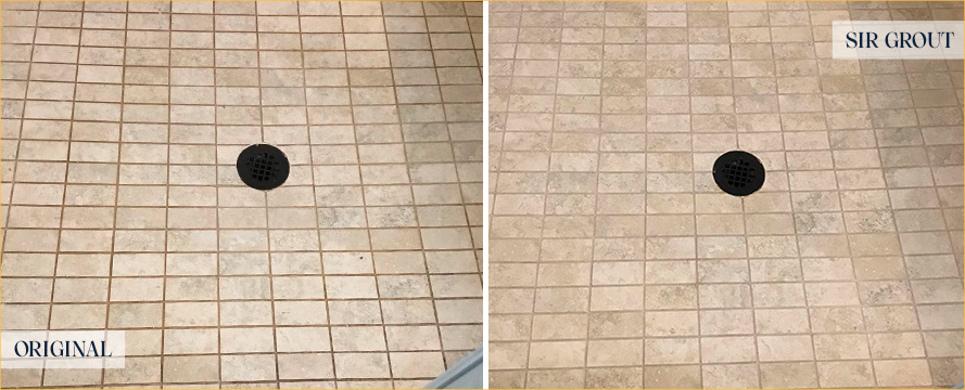 Shower Floor Before and After Our Aventura Grout Sealing Service