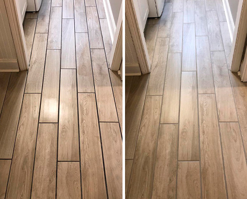 Floor Before and After Our Aventura Grout Recoloring Service