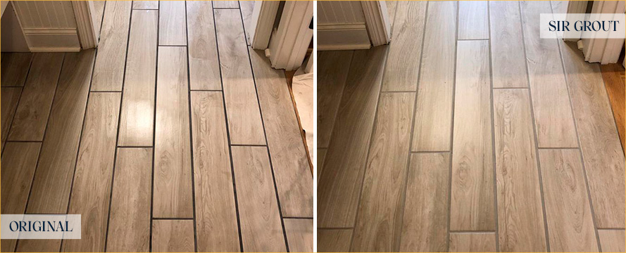 Floor Before and After Our Aventura Grout Recoloring Service
