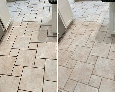 Kitchen Floor Before and After Our Homestead Grout Cleaning Service