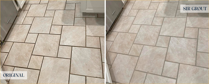 Kitchen Floor Before and After Our Homestead Grout Cleaning Service