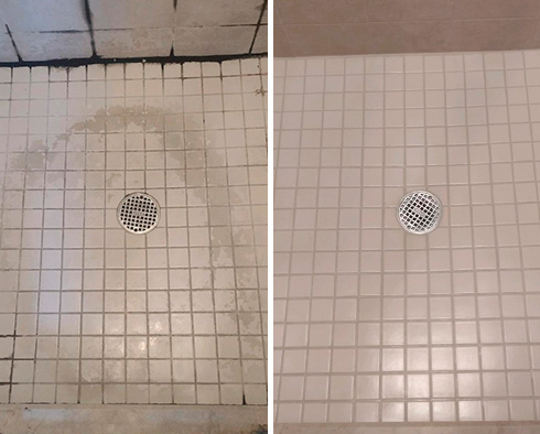 Shower Before and After Our Doral Tile and Grout Cleaners Work