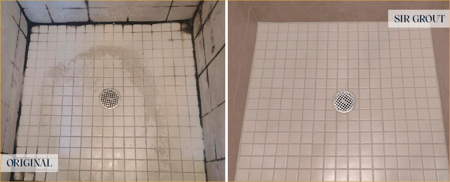 Shower Before and After Our Doral Tile and Grout Cleaners Work